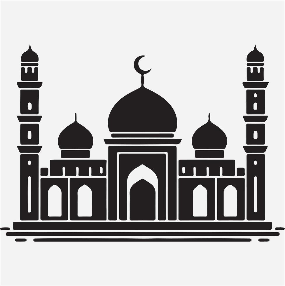 minimal mosque art illustration, silhouette on black, white background vector