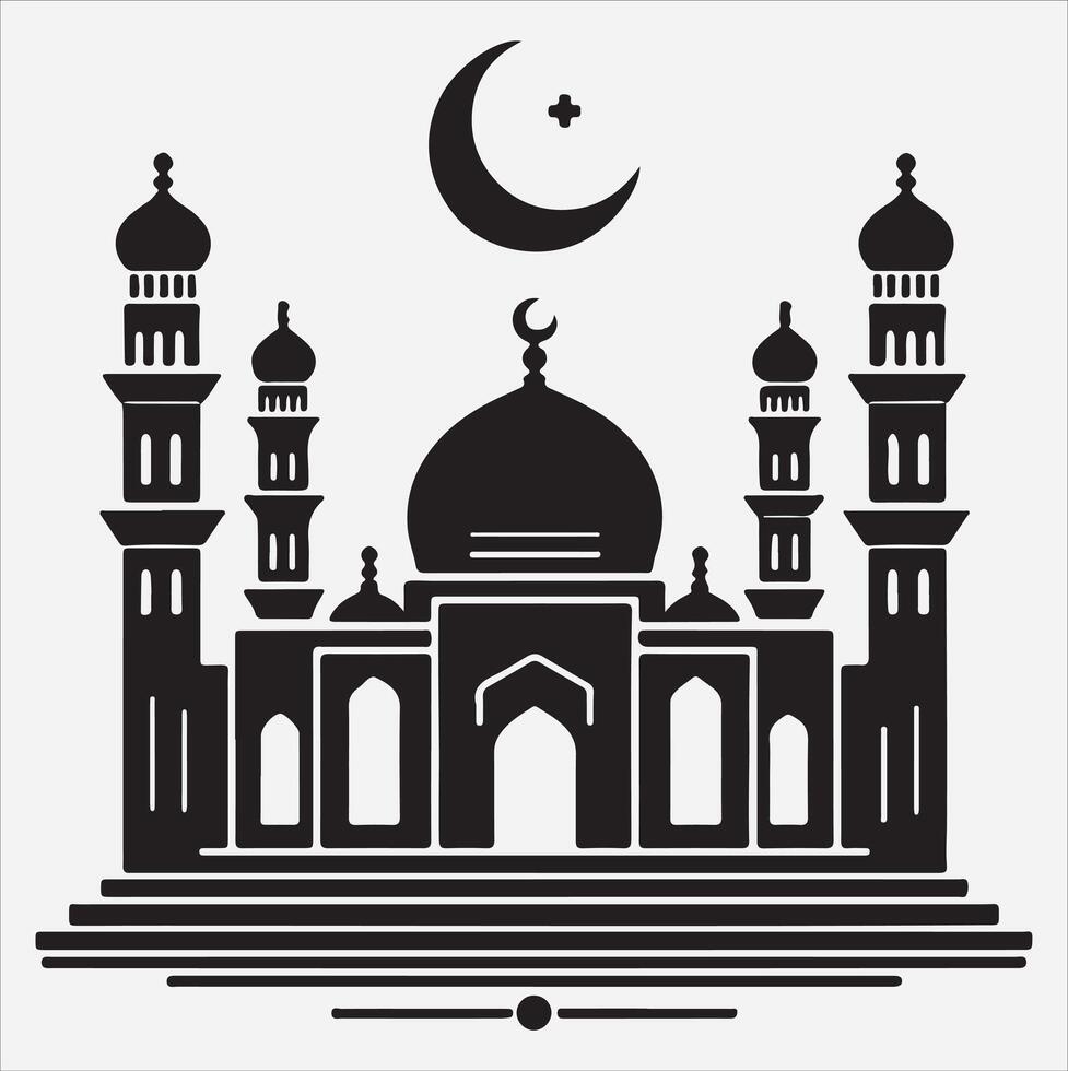 minimal mosque art illustration, silhouette on black, white background vector