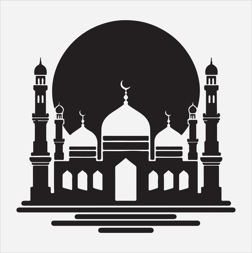 minimal mosque art illustration, silhouette on black, white background vector