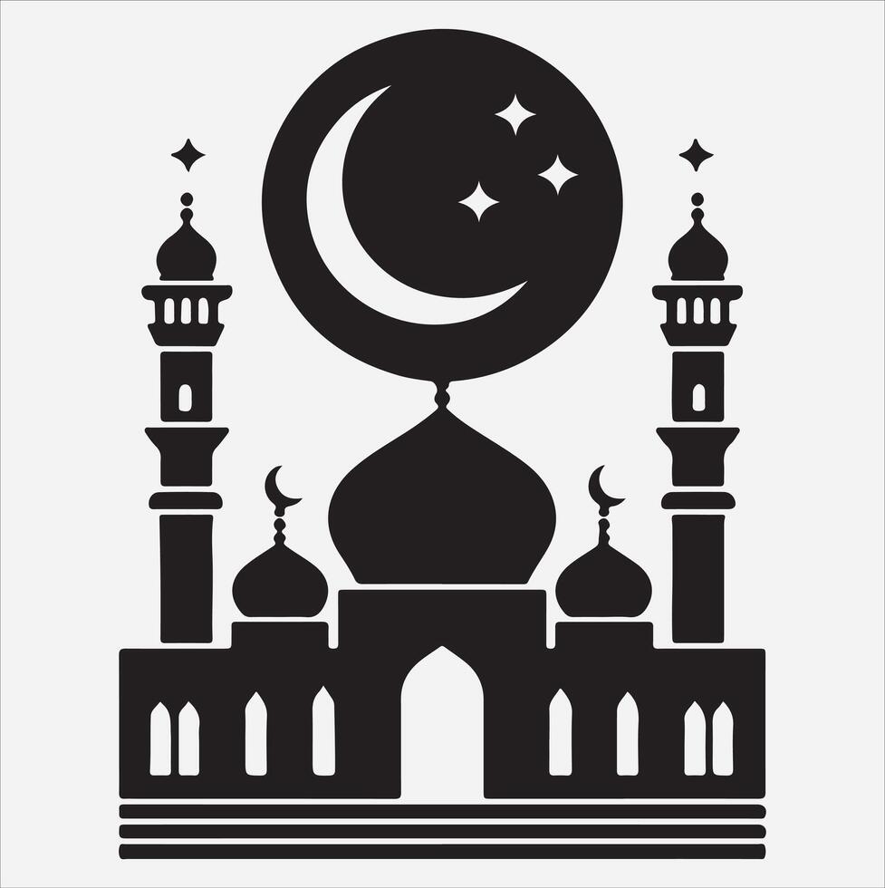 minimal mosque art illustration, silhouette on black, white background vector