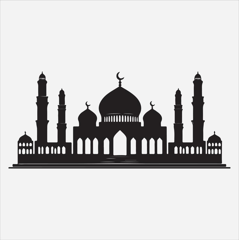 minimal mosque art illustration, silhouette on black, white background vector