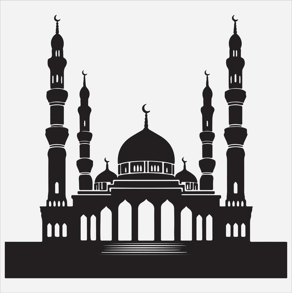 minimal mosque art illustration, silhouette on black, white background vector