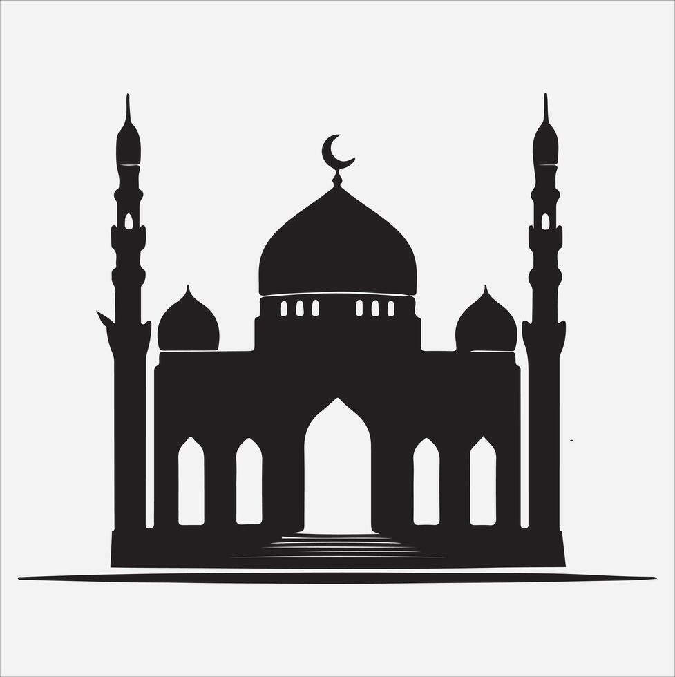 minimal mosque art illustration, silhouette on black, white background vector