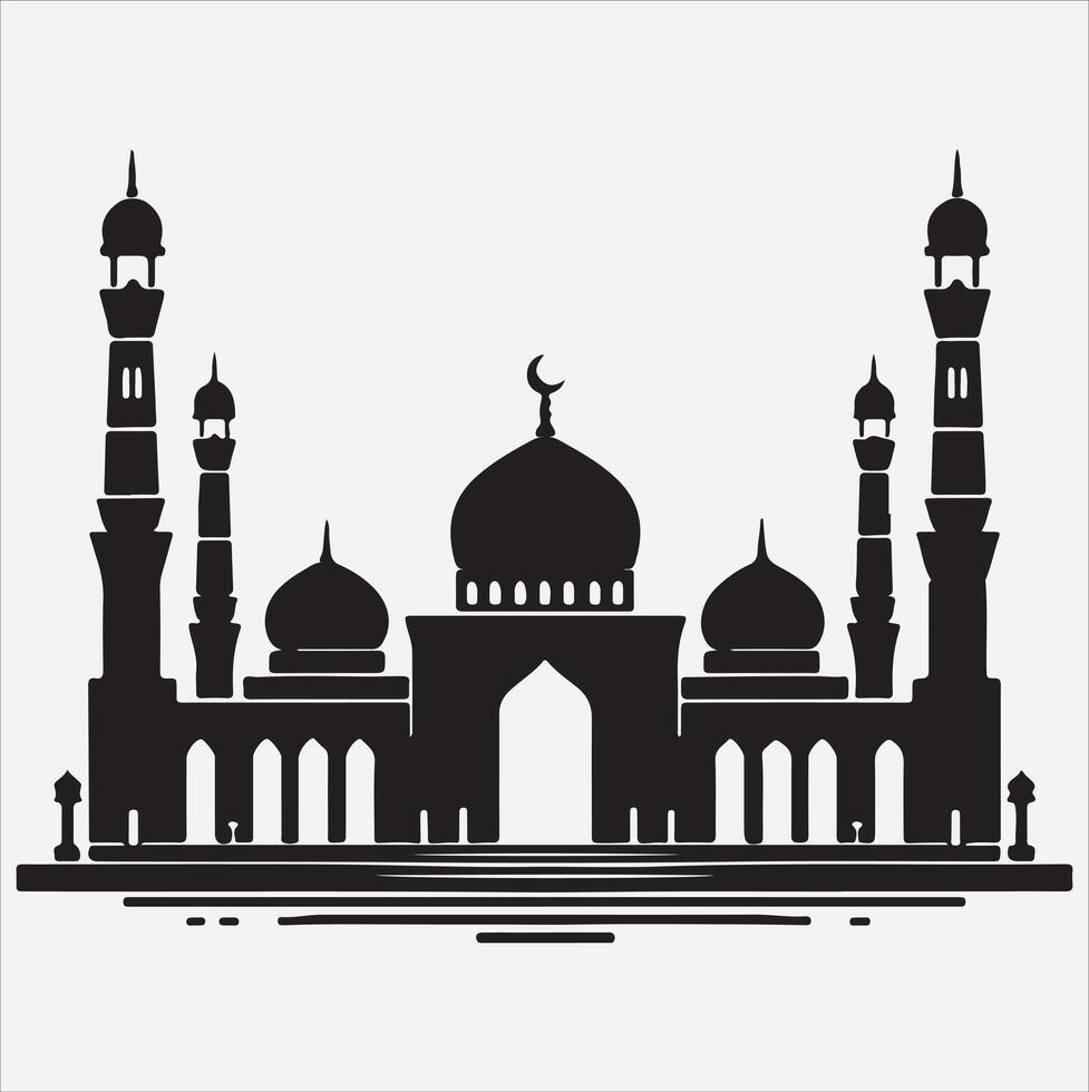 minimal mosque art illustration, silhouette on black, white background vector