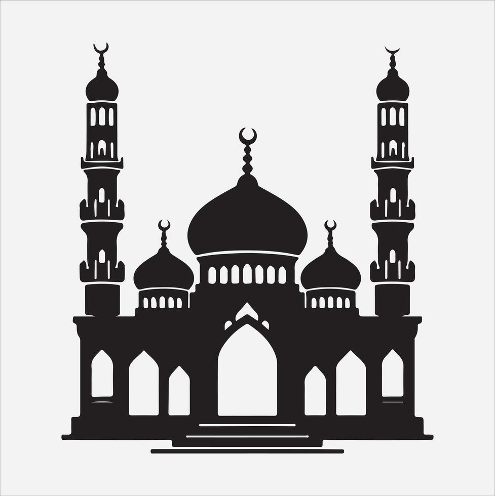 minimal mosque art illustration, silhouette on black, white background vector