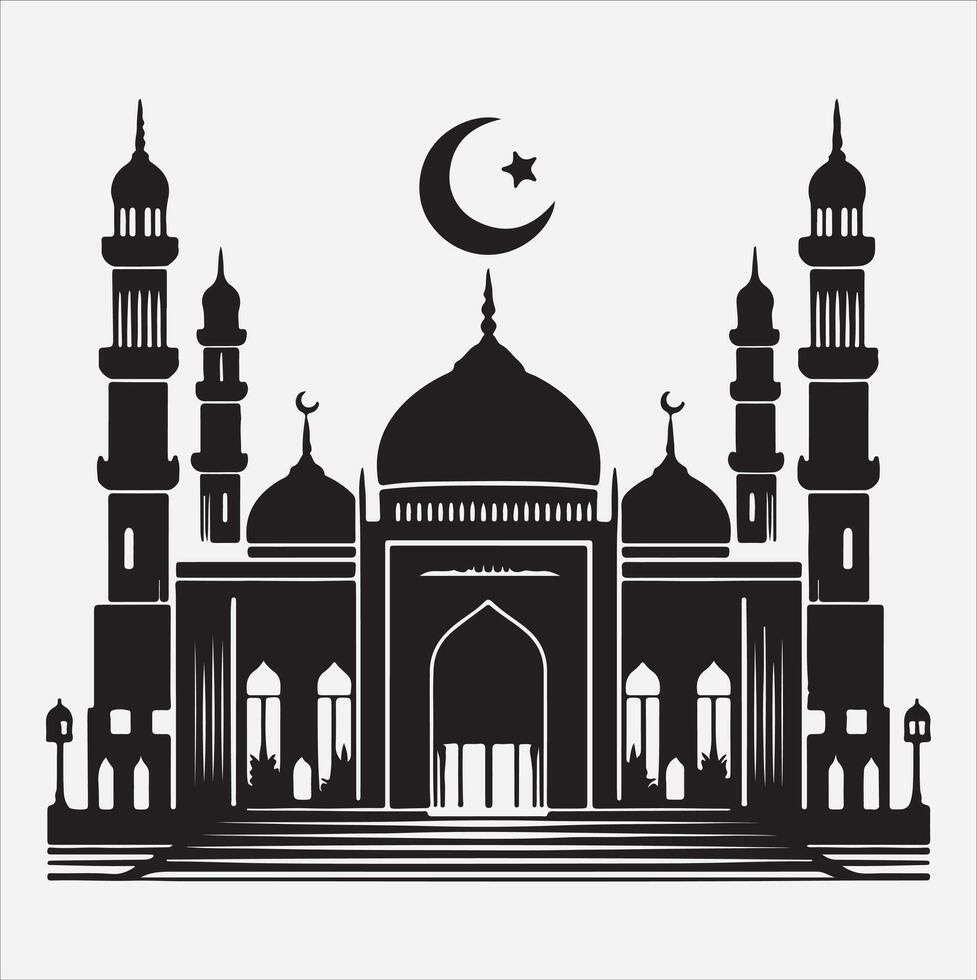 minimal mosque art illustration, silhouette on black, white background vector