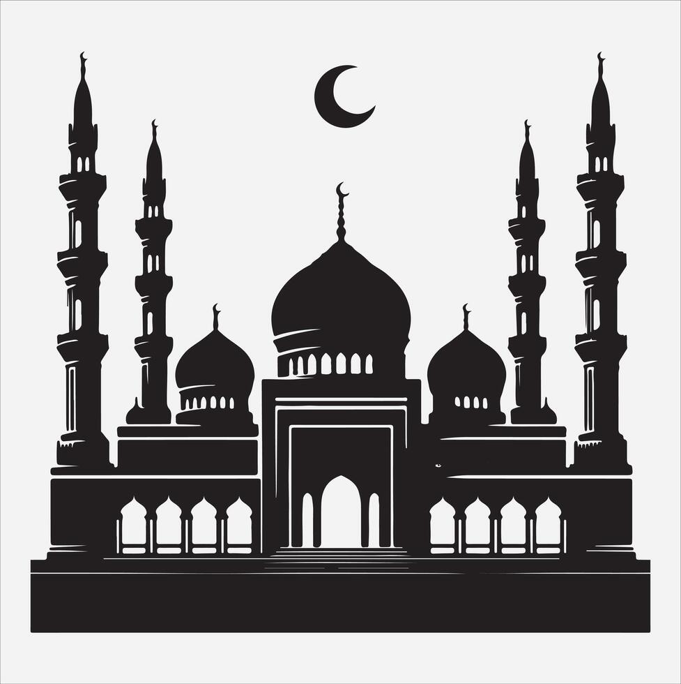minimal mosque art illustration, silhouette on black, white background vector
