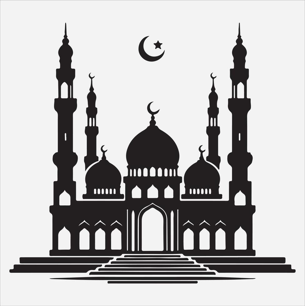 minimal mosque art illustration, silhouette on black, white background vector