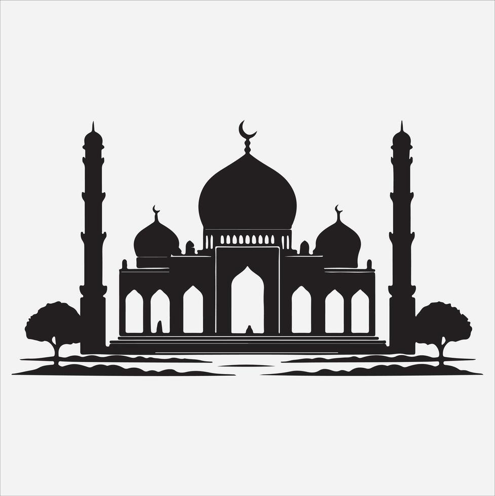 minimal mosque art illustration, silhouette on black, white background vector