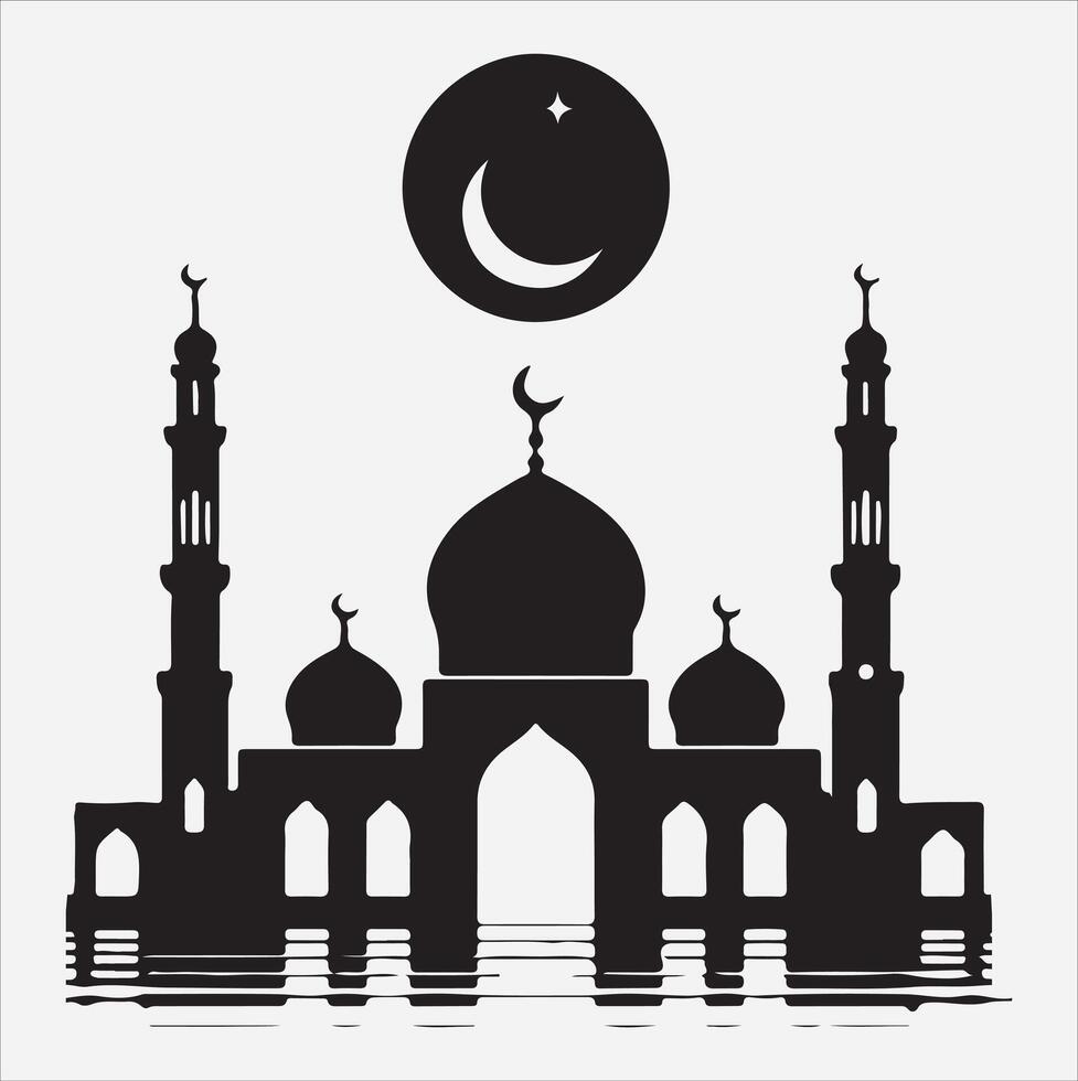 minimal mosque art illustration, silhouette on black, white background vector