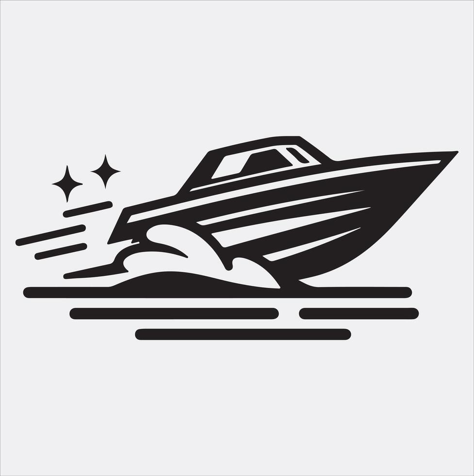 speed boat icon silhouette art illustration, solid white background vector