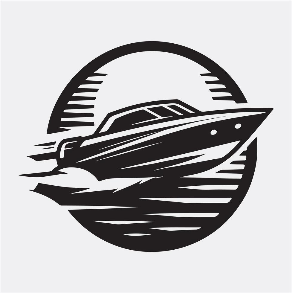 speed boat icon silhouette art illustration, solid white background vector