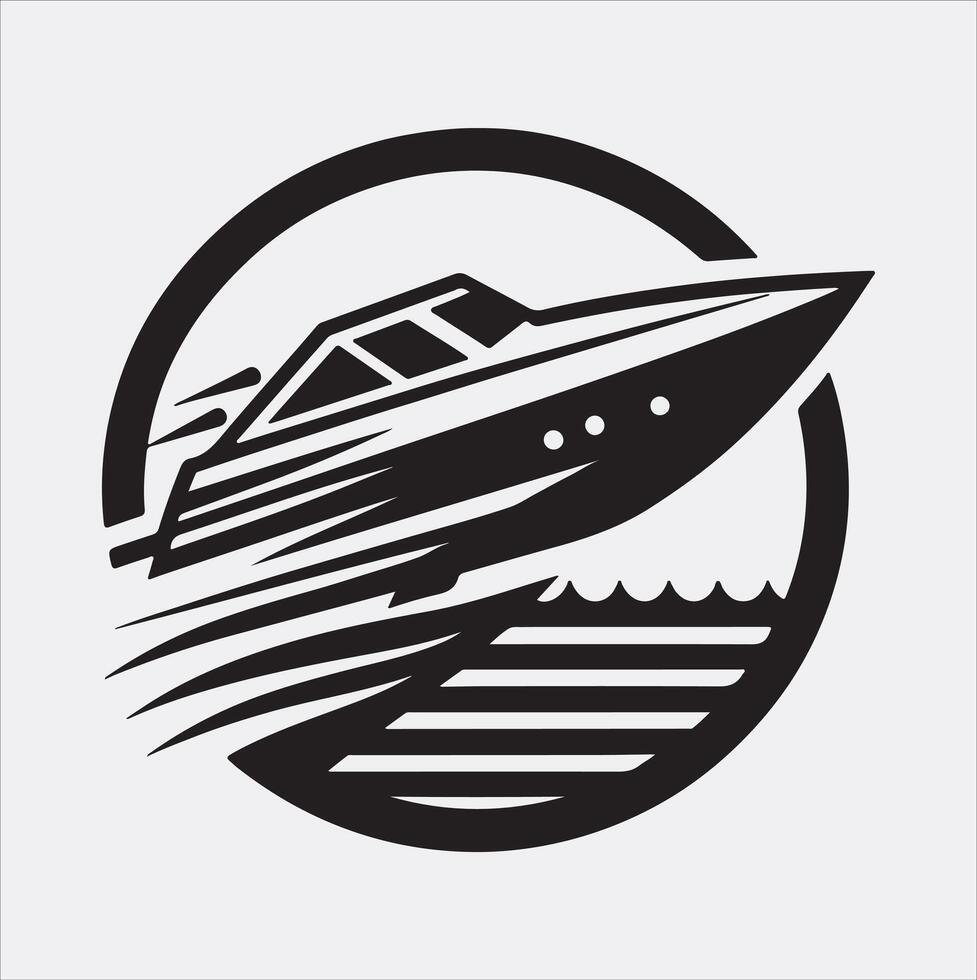 speed boat icon silhouette art illustration, solid white background vector