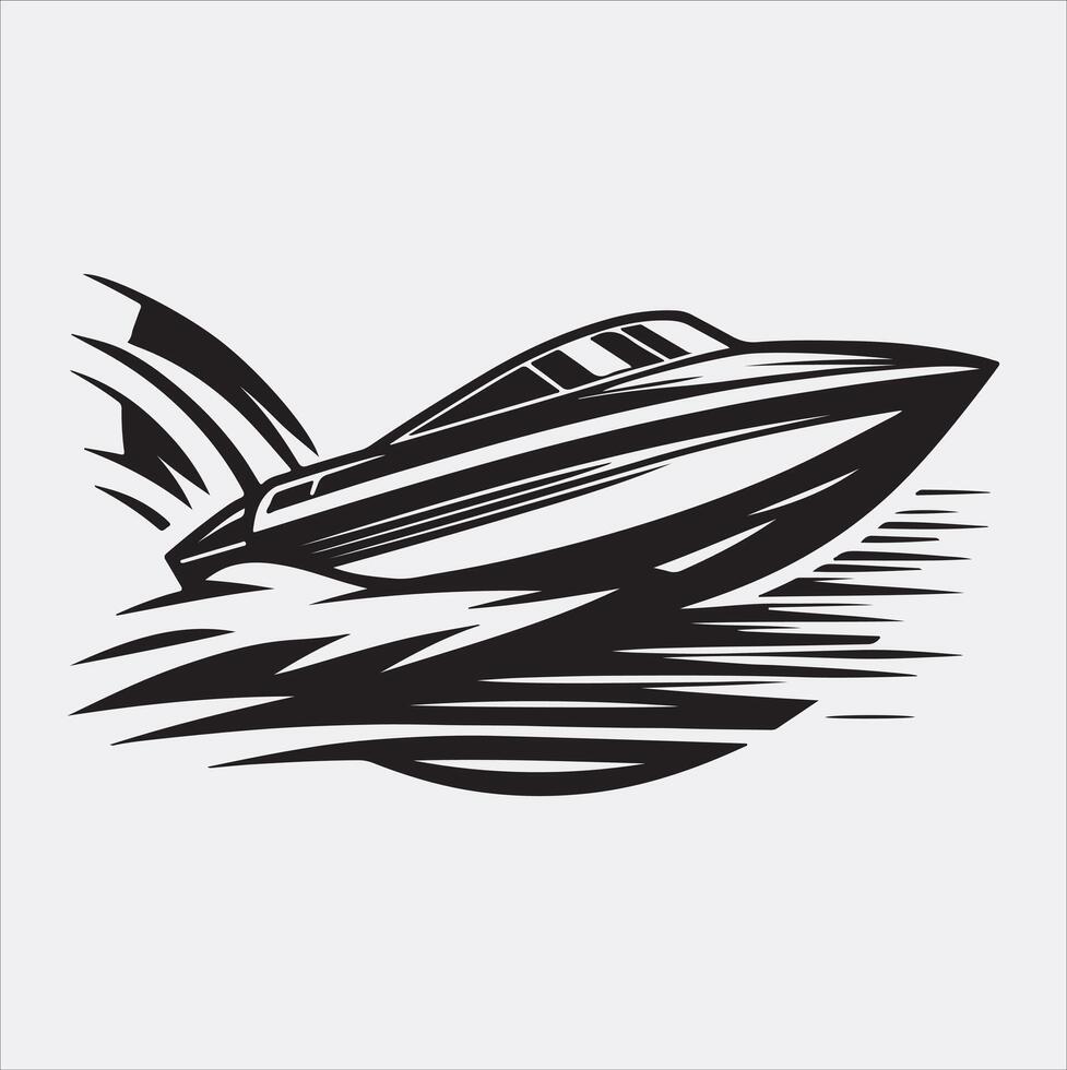 speed boat icon silhouette art illustration, solid white background vector