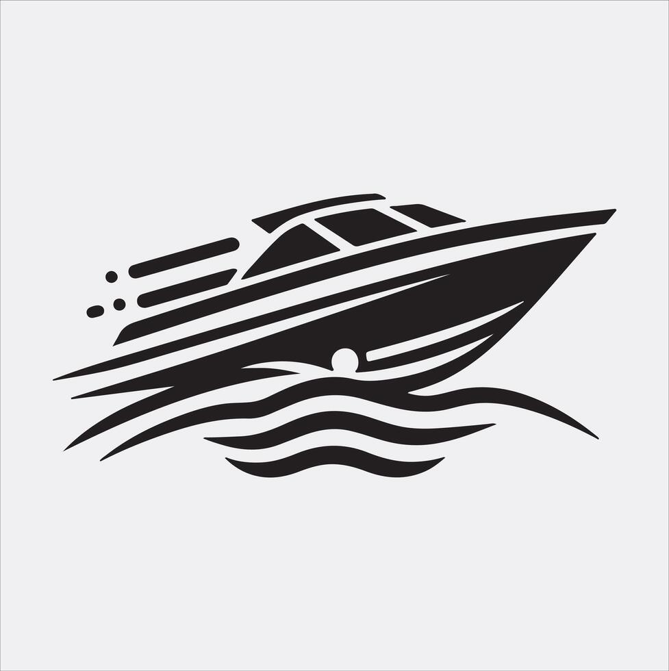 speed boat icon silhouette art illustration, solid white background vector