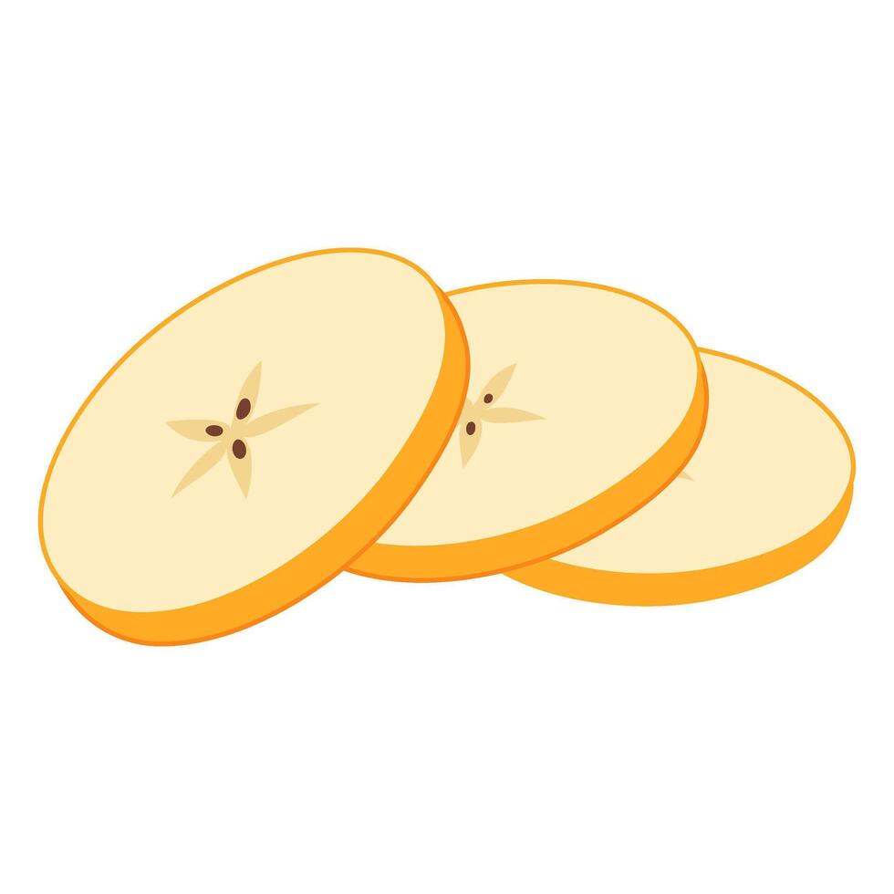 Fresh yellow apple slice icon. Healthy vegetarian snack, cut apple for design, infographic. Sliced on pieces apple. Hand drawn trendy flat style isolated on transparent background illustration vector