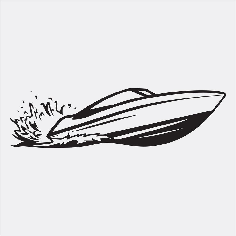 speed boat icon silhouette art illustration, solid white background vector