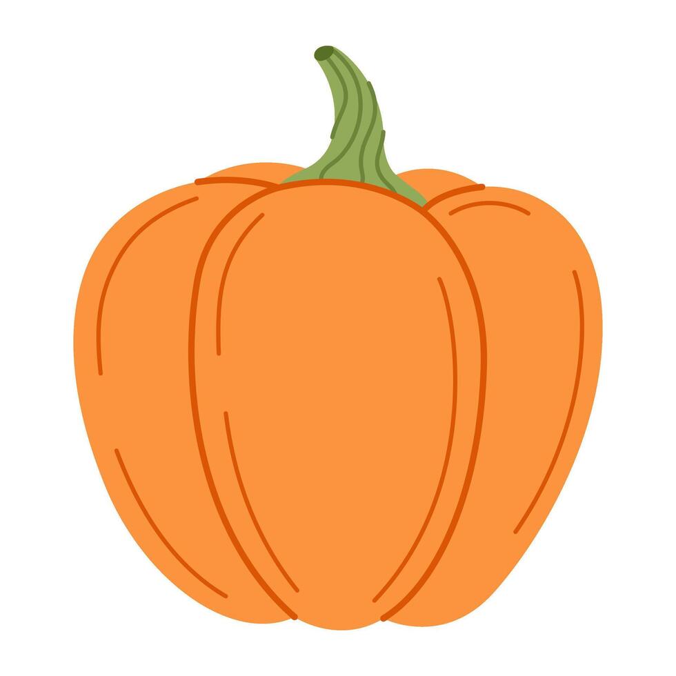 Ripe orange pumpkin. Hand drawn trendy flat style isolated on transparent background. Organic food, Autumn Harvest, Thanksgiving, halloween concept. Healthy vegetarian menu illustration vector