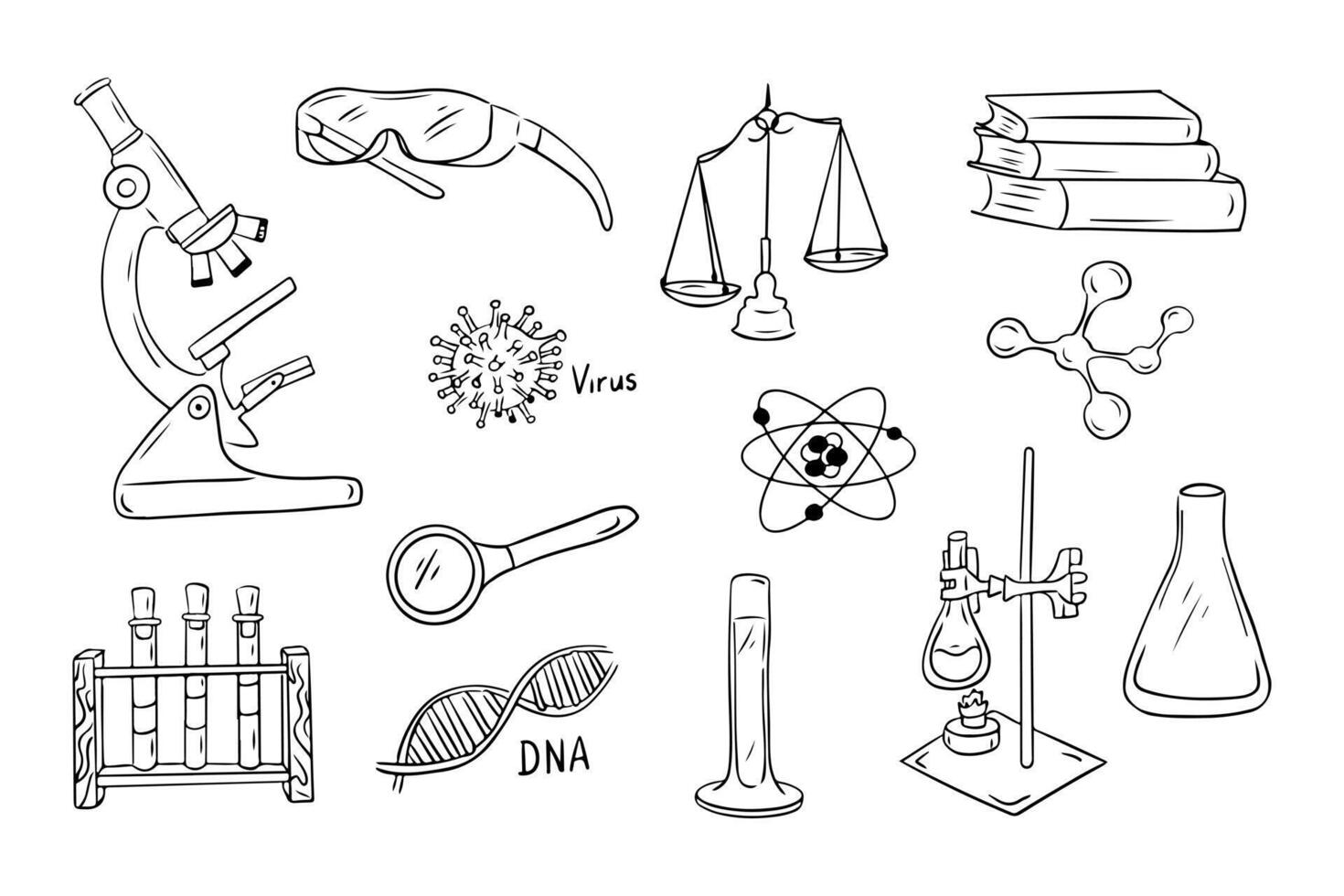Chemistry contour doodle collection with test tube vector