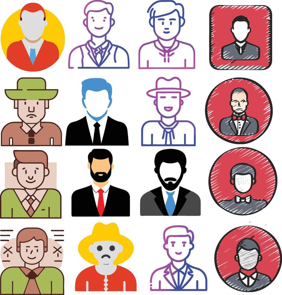 Diverse set of male avatars representing different professions and styles vector