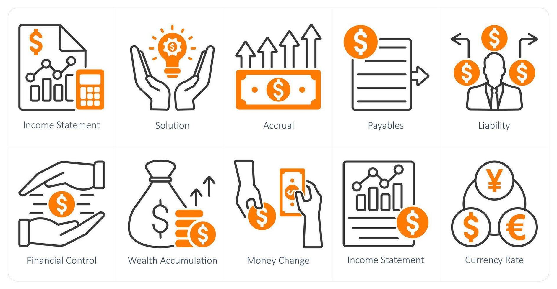 A set of 10 banking icons as income statement, solution, accural vector