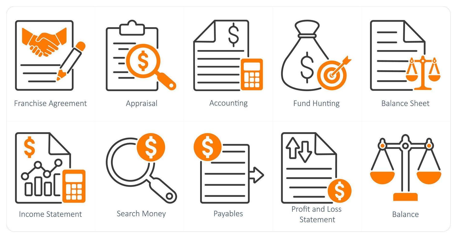 A set of 10 banking icons as financial agreement, appraisal, accounting vector