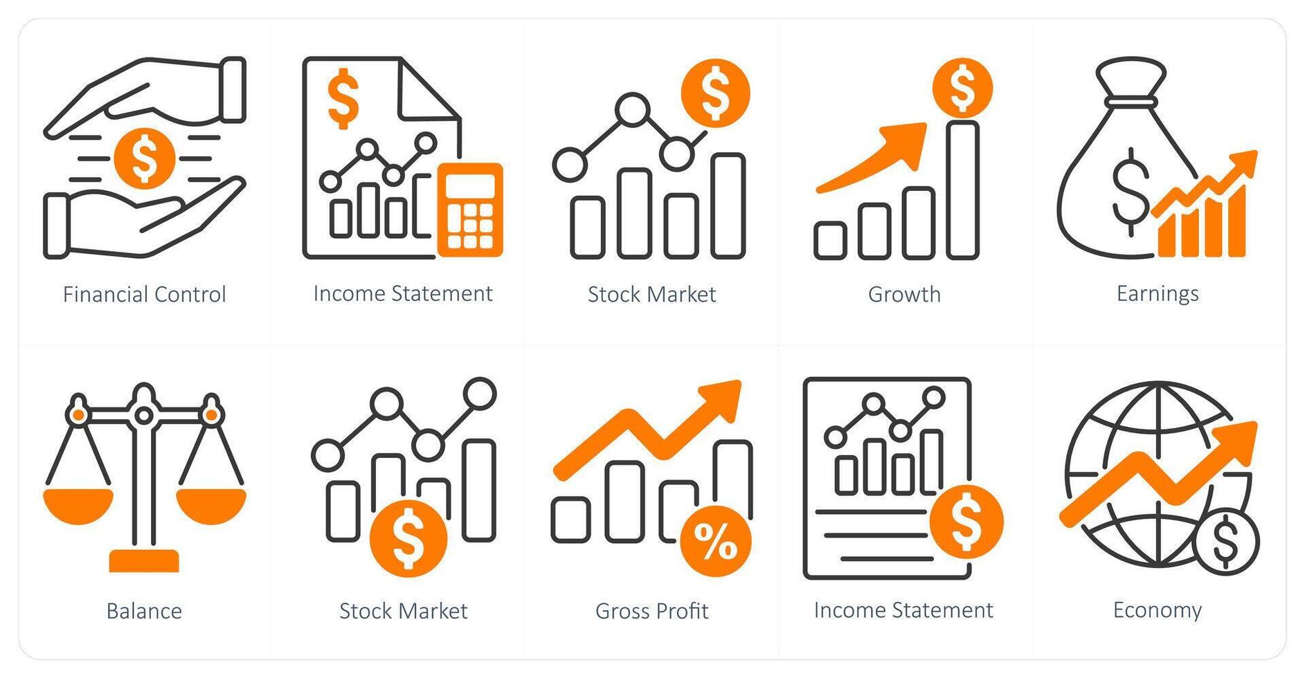 A set of 10 banking icons as financial control, income statement, stock market vector