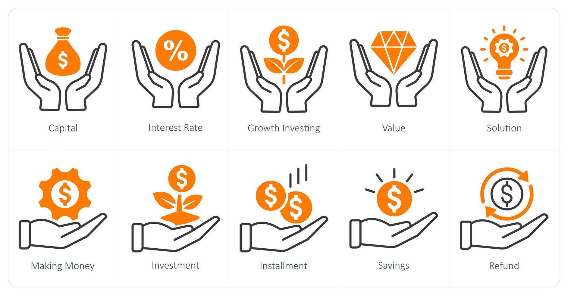 A set of 10 banking icons as capital, interest rate, growth investing vector