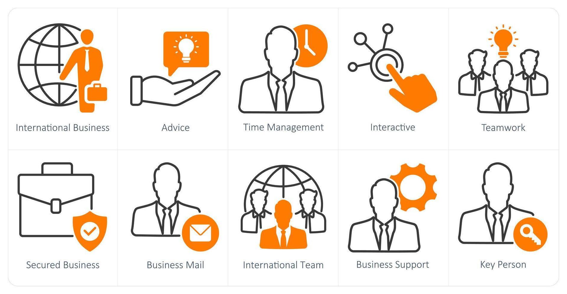 A set of 10 business and office icons as international business, advice, time management vector