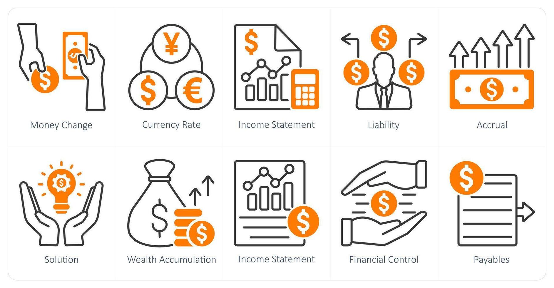 A set of 10 banking icons as money change, currency rate, income statement vector