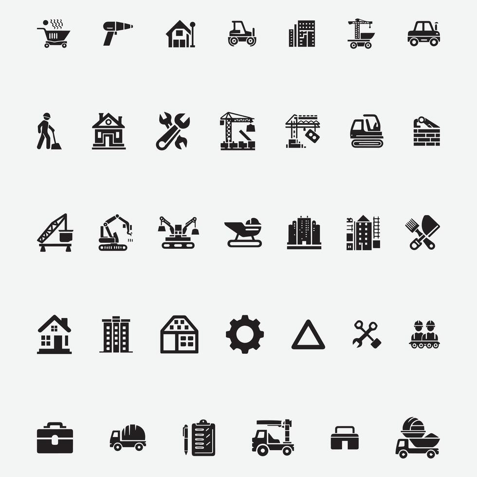 Set of line icons related to labor, construction, labor day, renovation. Outline icon collection. vector