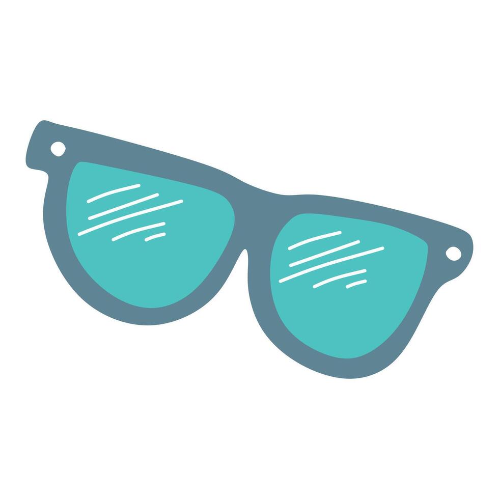 Blue Funny Sun Glasses Isolated on white Background. Illustration of Sunglasses with Dark Glass lens with Polarization. Summer Protection accessory, Stylish Eyewear in Flat Cartoon style. vector