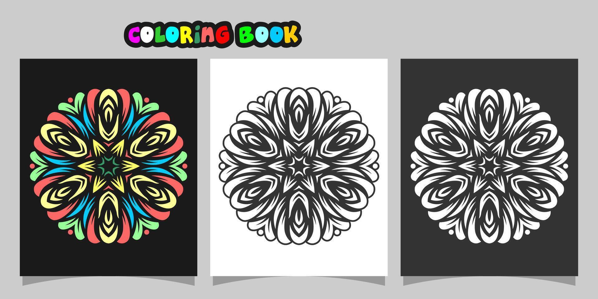 mandala shape coloring book. Isolated on white and black background. accompanied by colored contour. vector