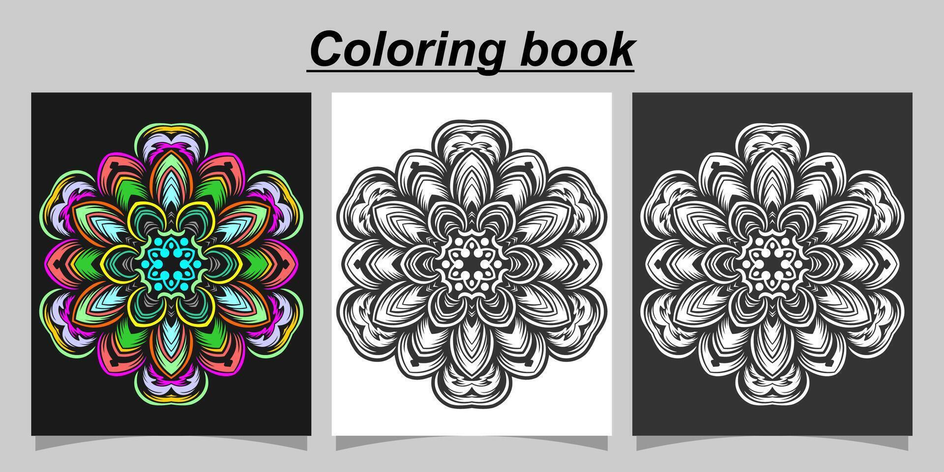 mandala shape coloring book. Isolated on white and black background. accompanied by colored contour. vector
