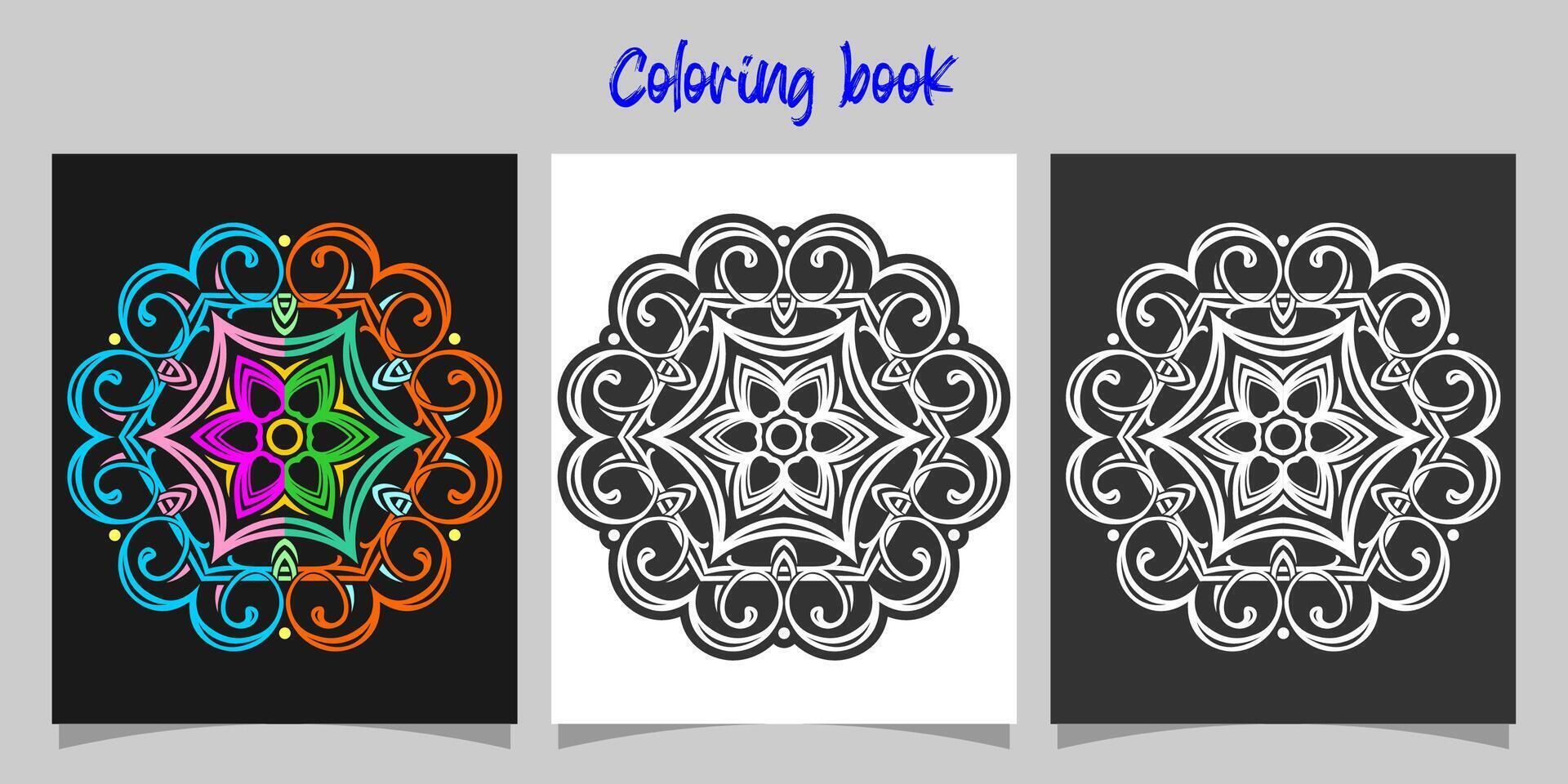 mandala shape coloring book. Isolated on white and black background. accompanied by colored contour. vector