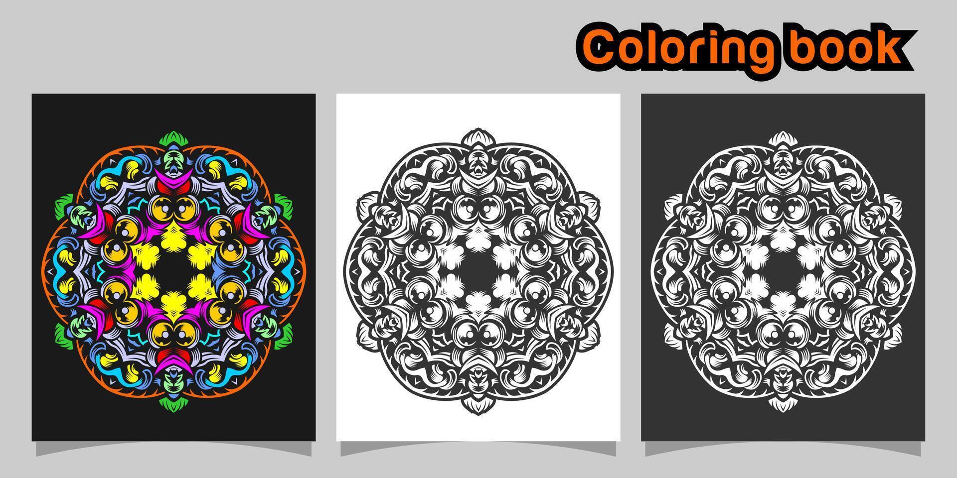 mandala shape coloring book. Isolated on white and black background. accompanied by colored contour. vector