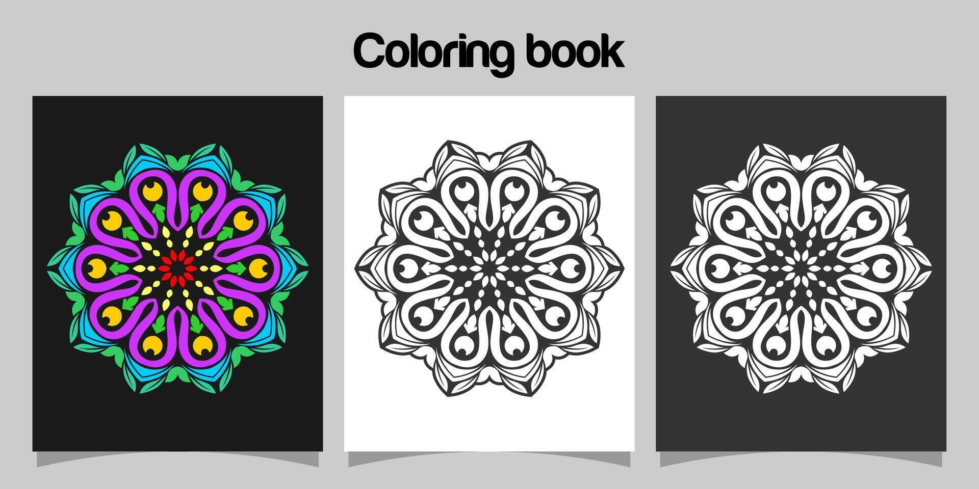 mandala shape coloring book. Isolated on white and black background. accompanied by colored contour. vector