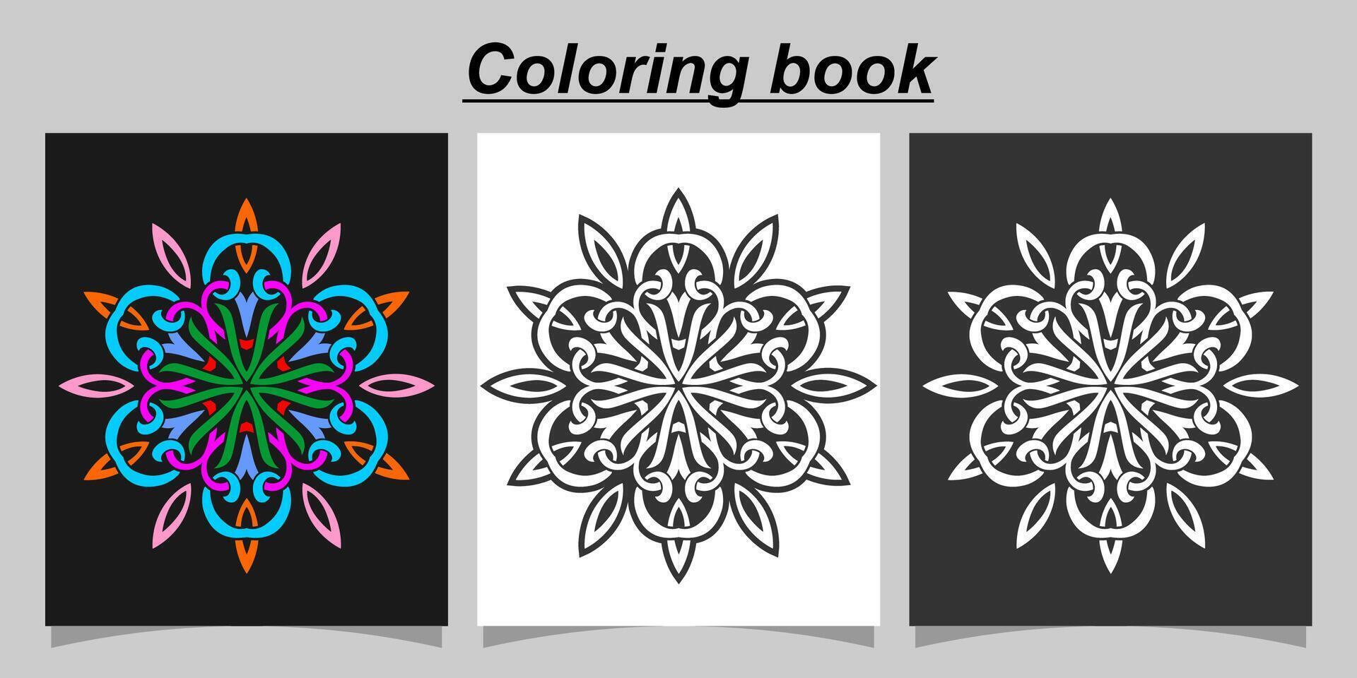 mandala shape coloring book. Isolated on white and black background. accompanied by colored contour. vector