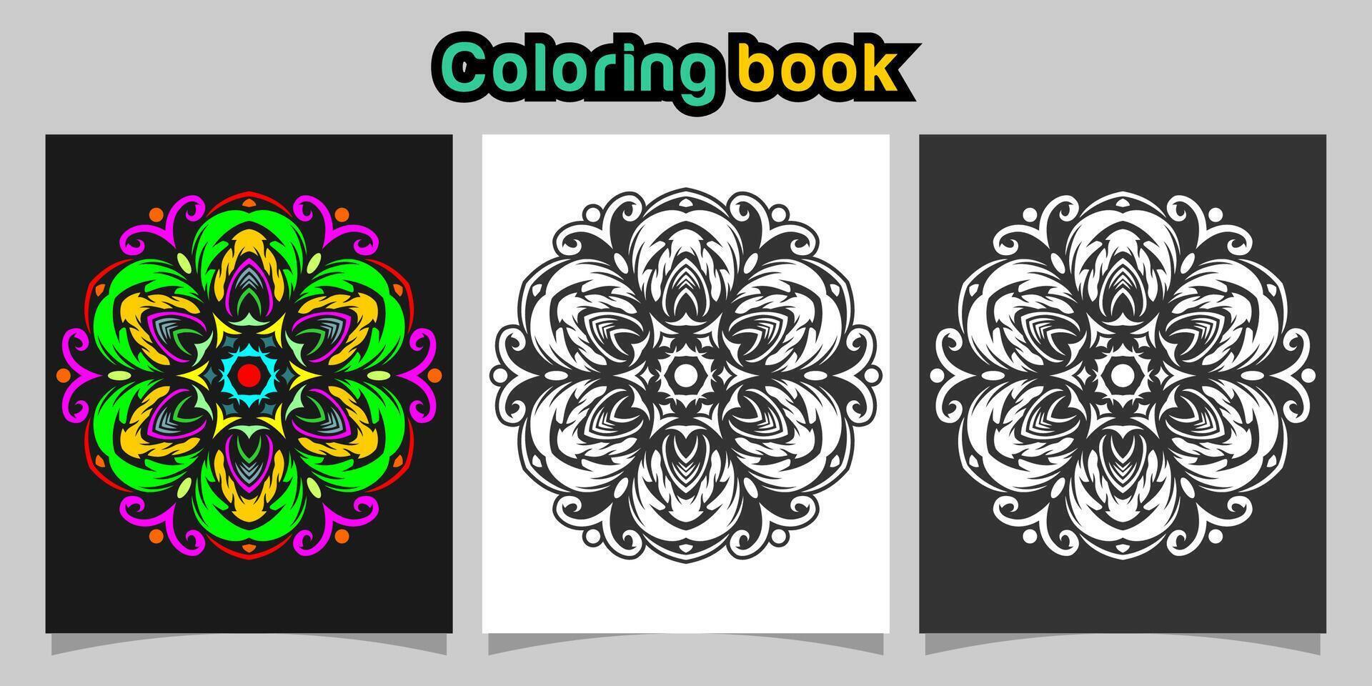 mandala shape coloring book. Isolated on white and black background. accompanied by colored contour. vector