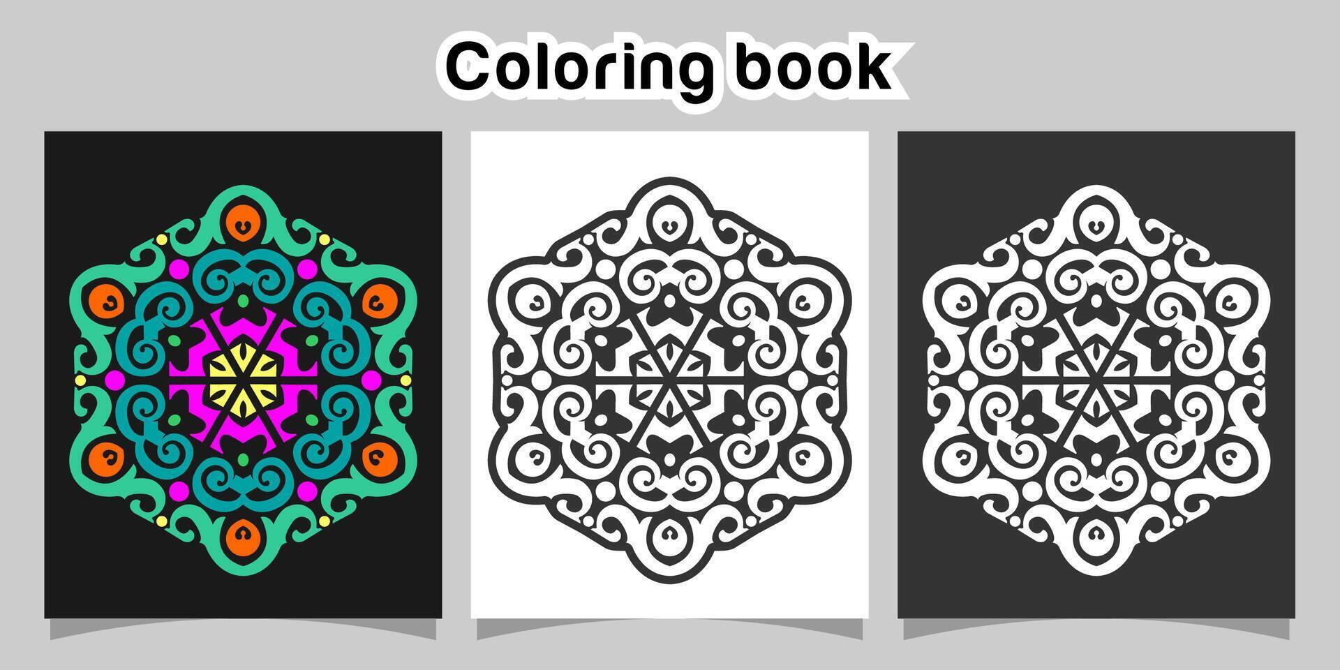 mandala shape coloring book. Isolated on white and black background. accompanied by colored contour. vector