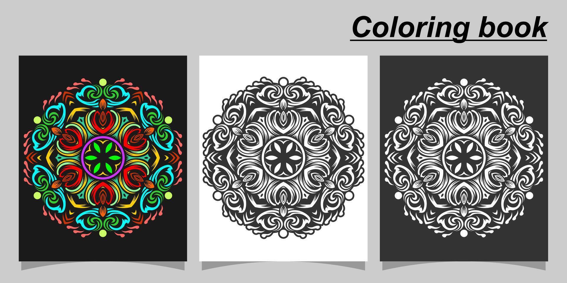 mandala shape coloring book. Isolated on white and black background. accompanied by colored contour. vector
