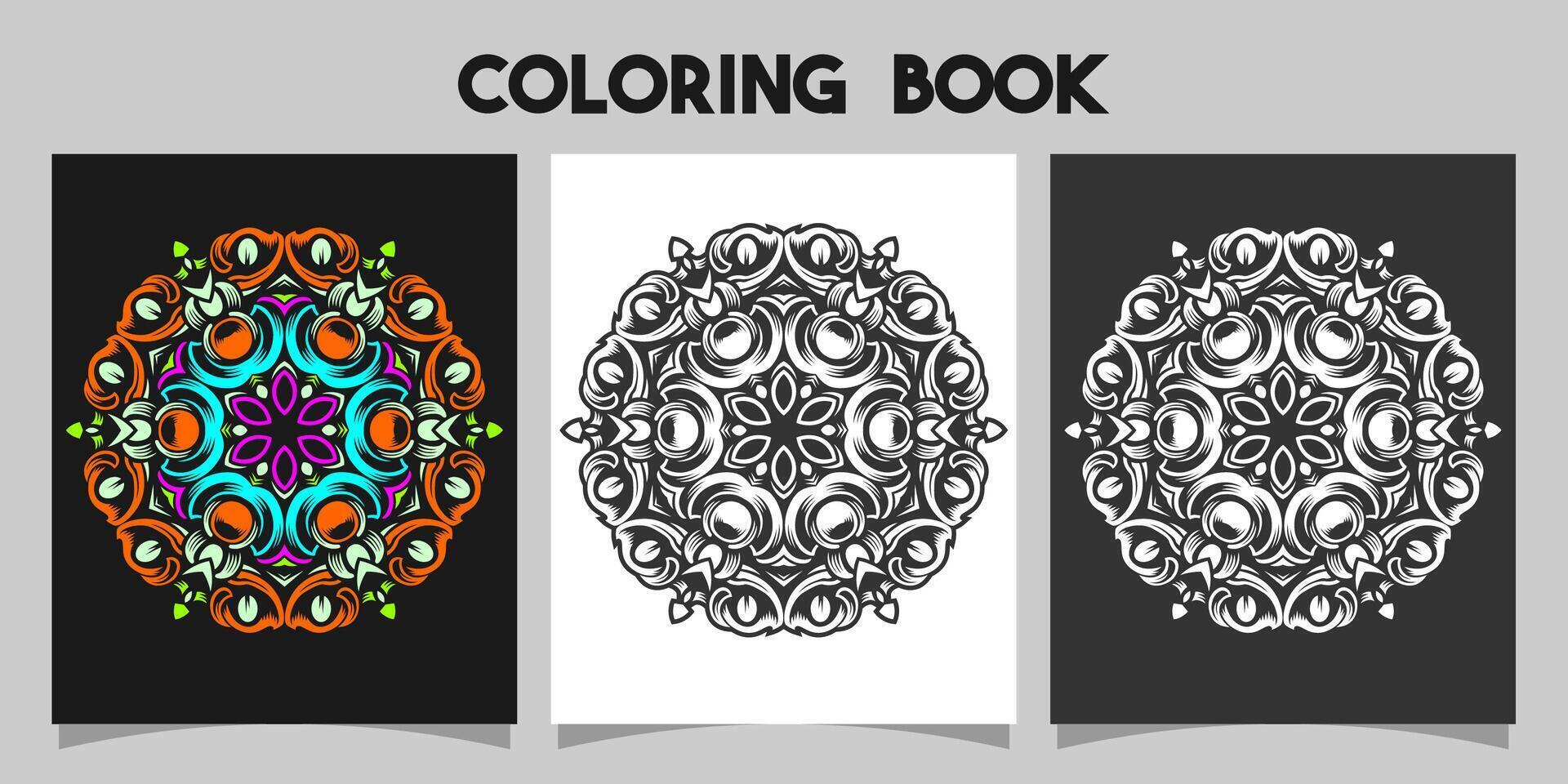 mandala shape coloring book. Isolated on white and black background. accompanied by colored contour. vector
