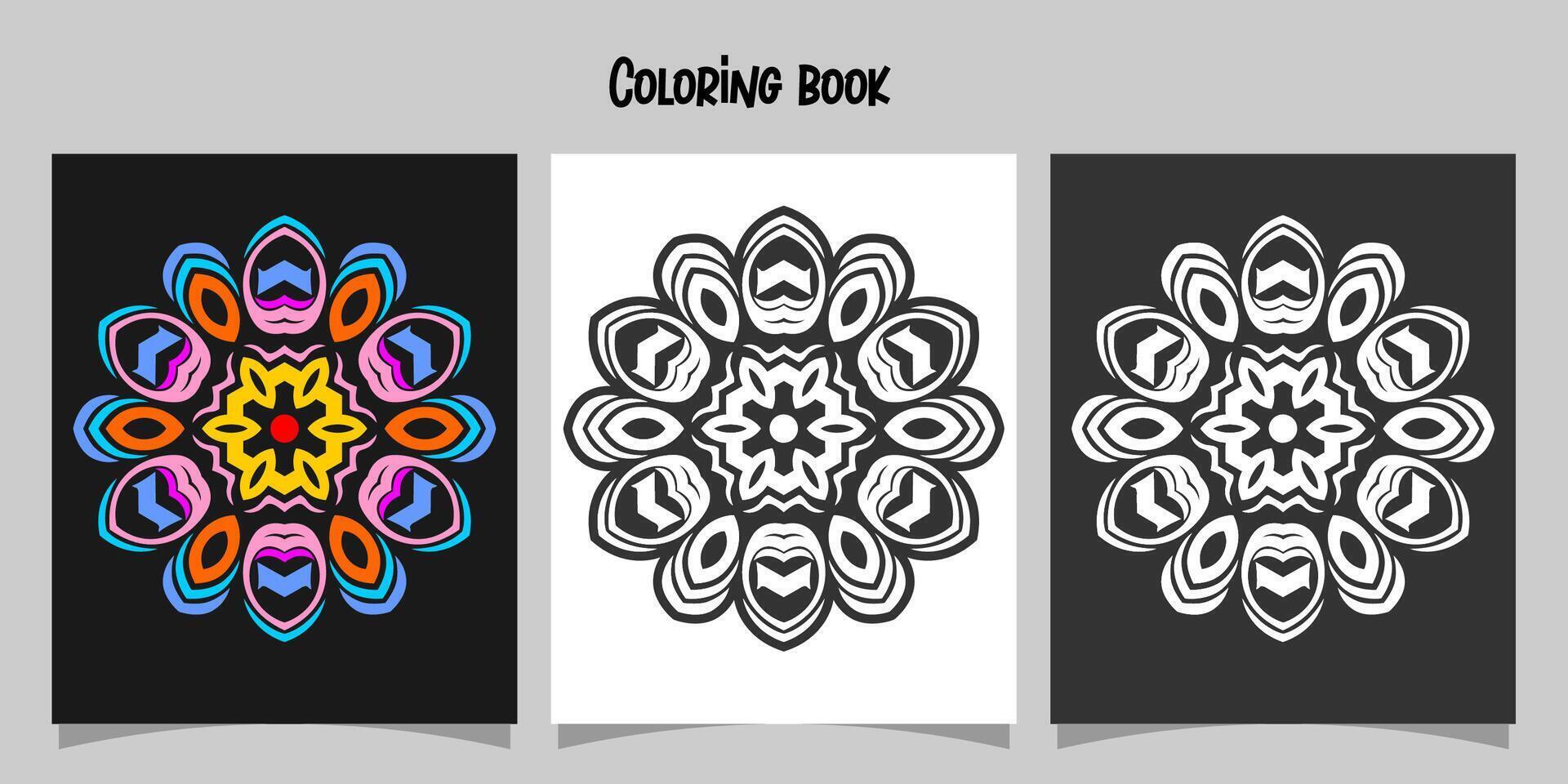 mandala shape coloring book. Isolated on white and black background. accompanied by colored contour. vector