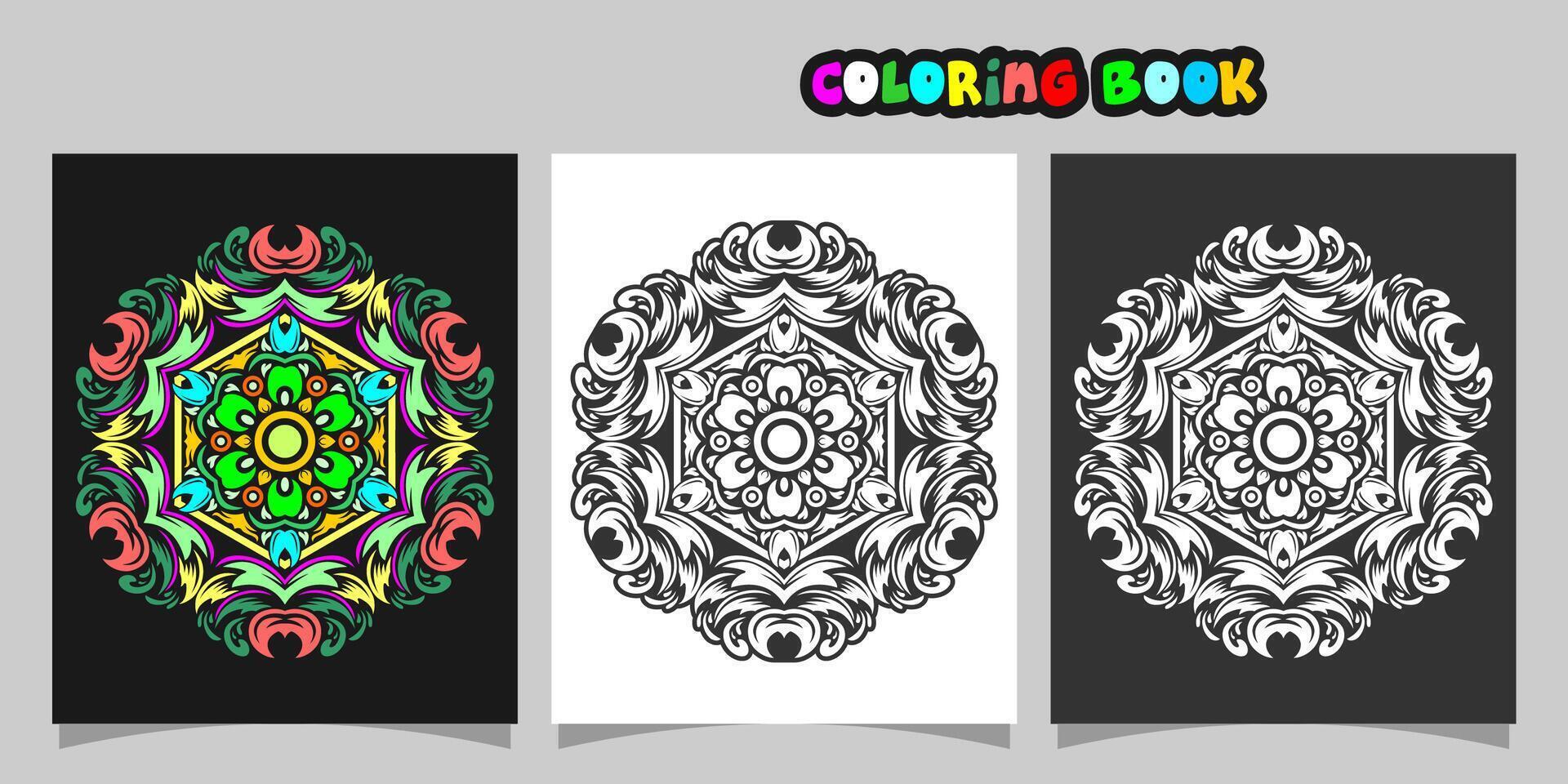 mandala shape coloring book. Isolated on white and black background. accompanied by colored contour. vector