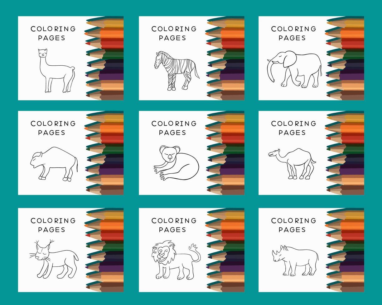 Illustration of a set of coloring pages with animals. Easy coloring pages for children. vector