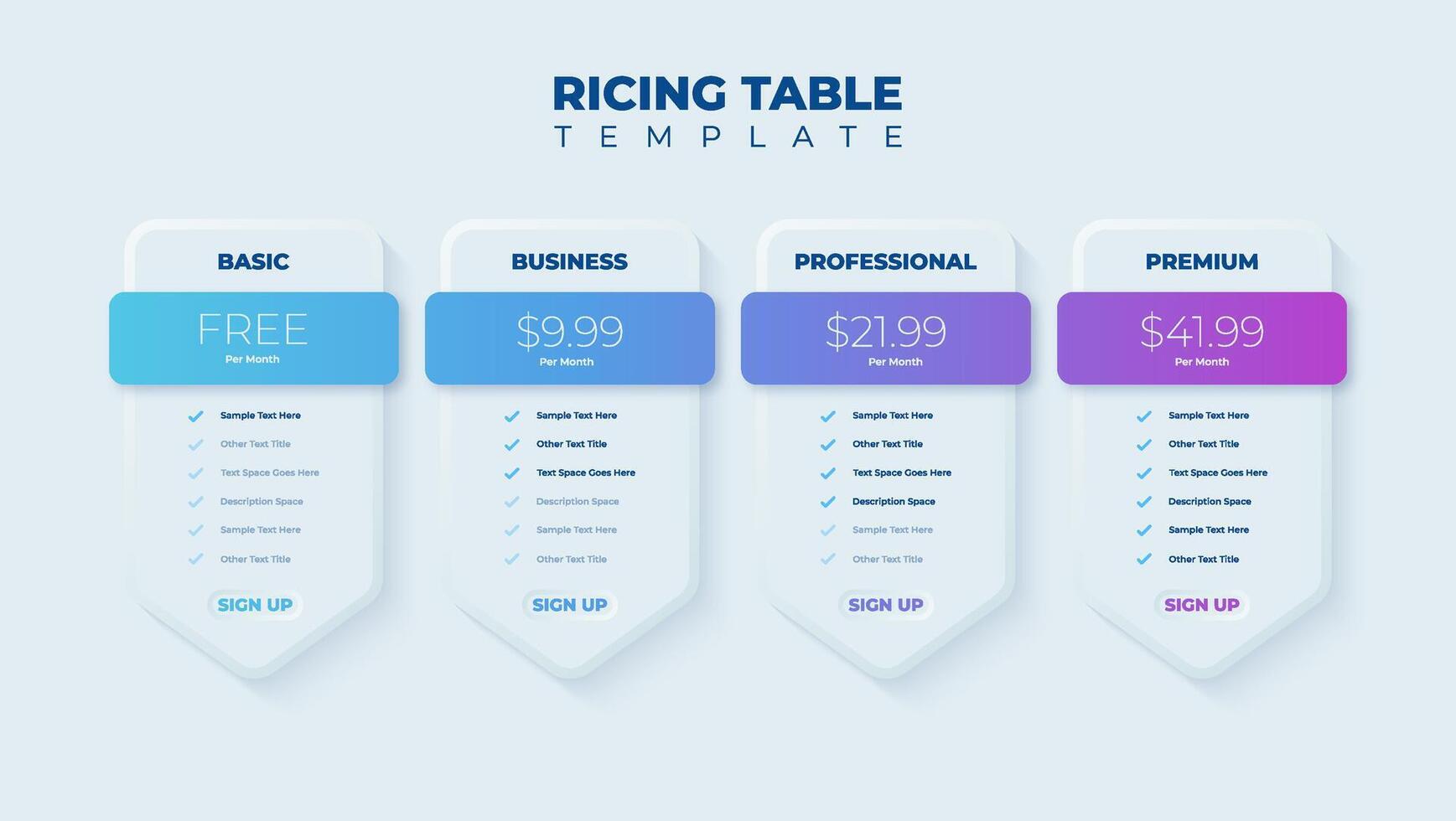 Business price chart template, Web banner checklist template design. Design a price list comparison table. vector