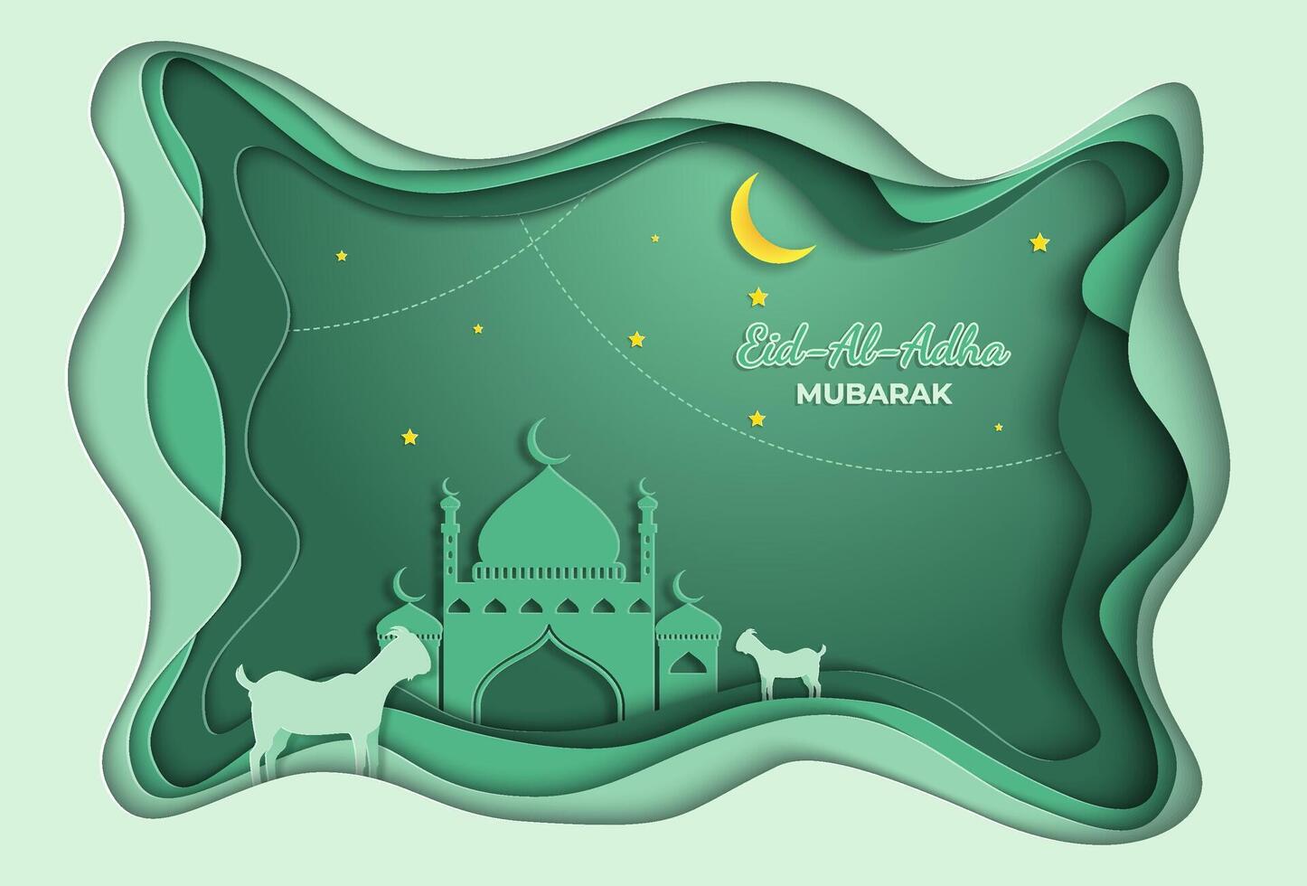 Eid al-Adha Mubarak celebrates the background design of the Muslim community festival in the style of cutting goats and mosques. vector