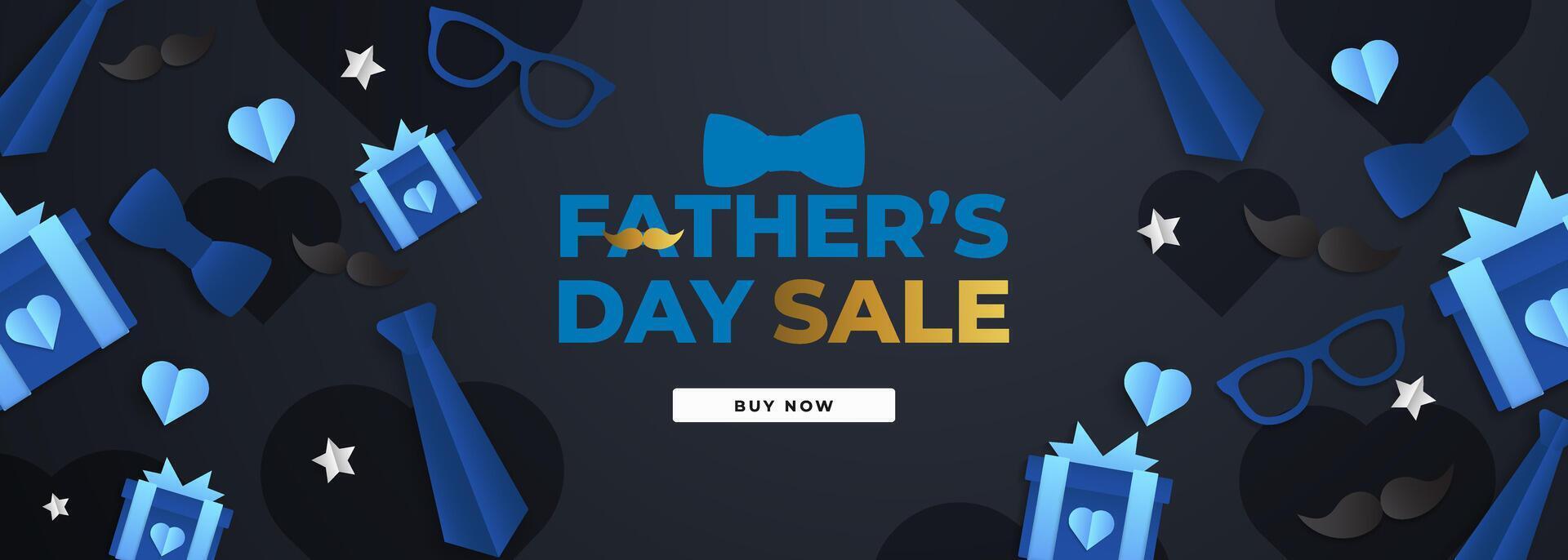 Father's Day Sale Promotion Poster or banner with open gift wrap paper concept.Promotion and shopping template for Father's Day. Paper cut style. vector