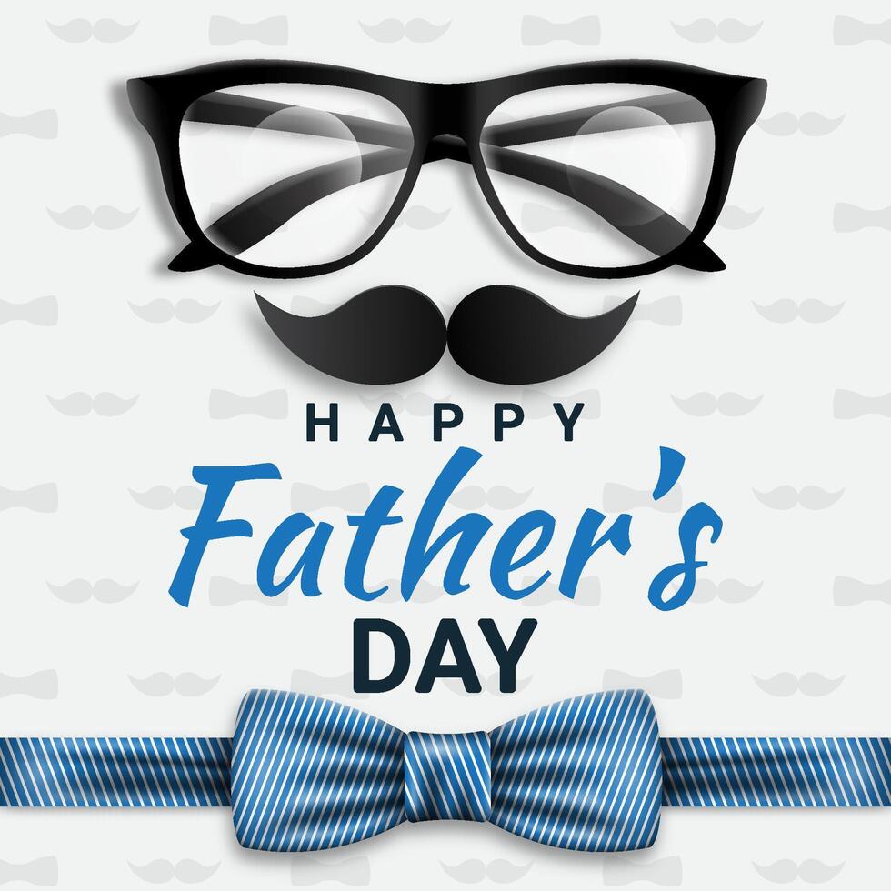 Father's Day poster or banner template with bow tie, glasses and mustache. For Father's Day in flat promotional style and shopping templates for love dad vector