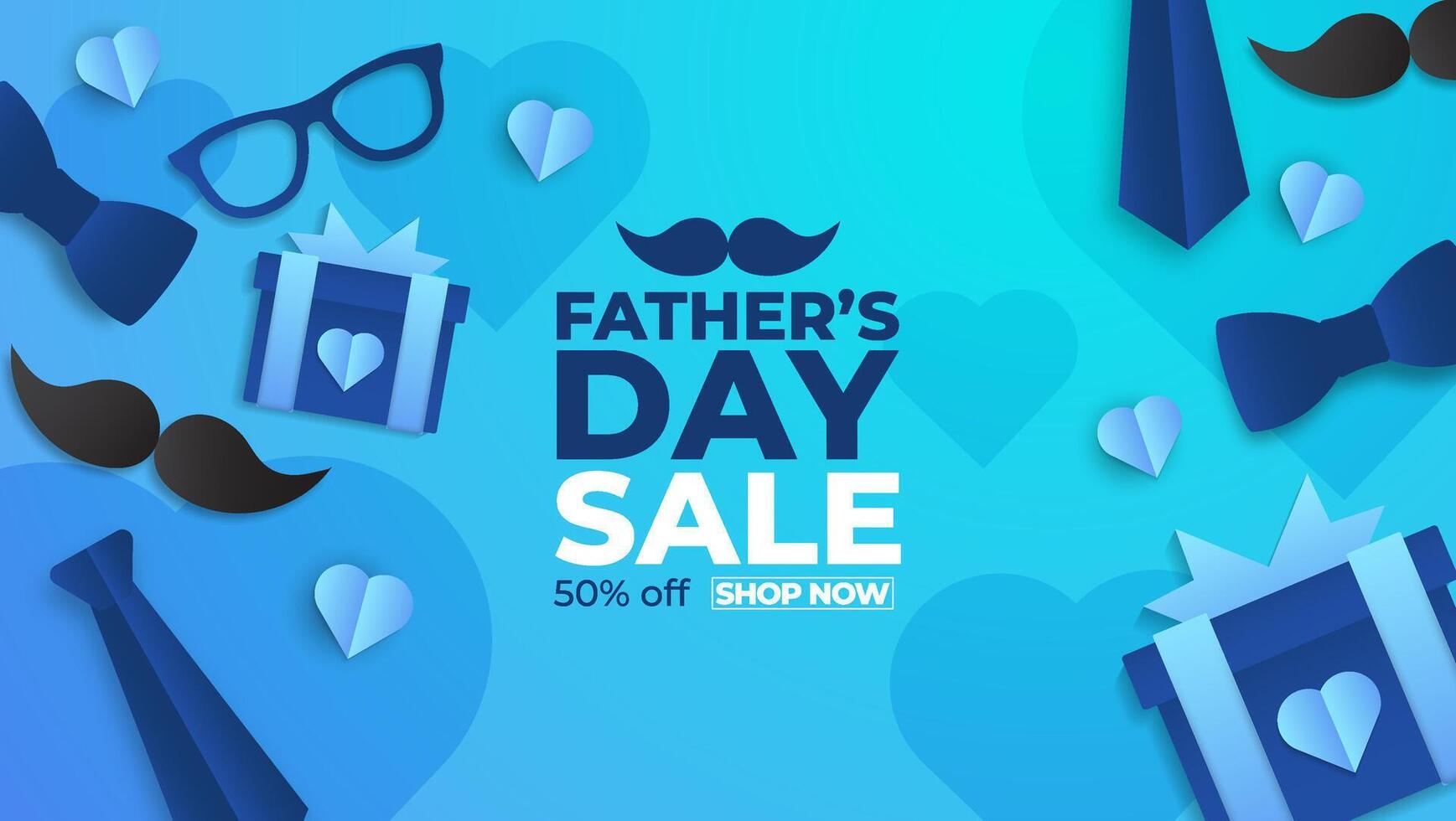 Father's Day Sale Promotion Poster or banner with open gift wrap paper concept.Promotion and shopping template for Father's Day. Paper cut style. vector